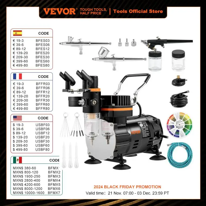 VEVOR Professional Dual-Action Airbrush Kit 120W Electric Spray Gun Air Brush Painting Set Art Nail Tattoo Makeup Model Sprayer