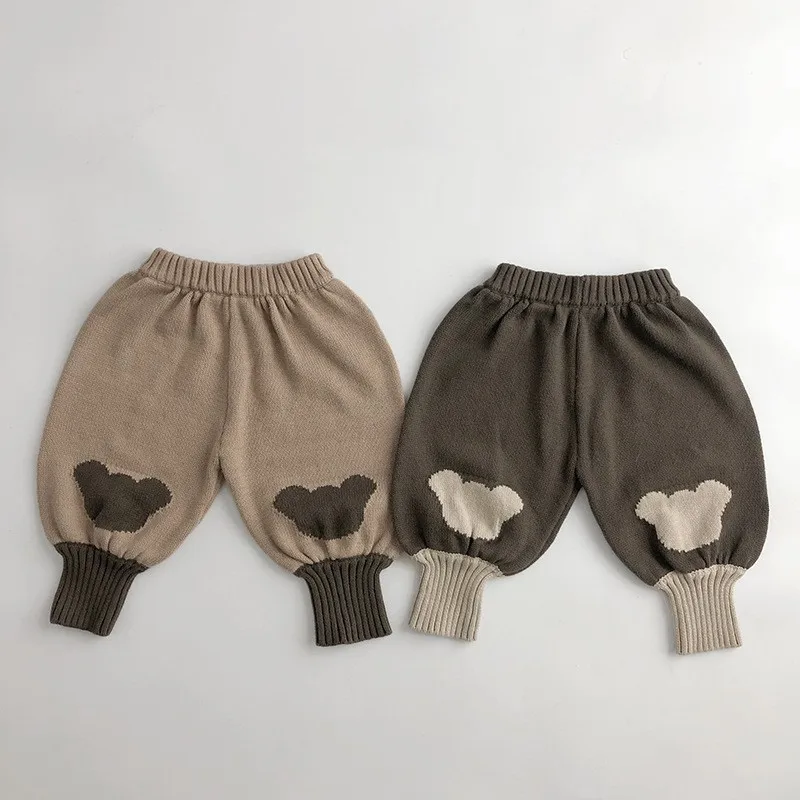 

2024 Spring New Children Vintage Woollen Trousers Fashion Baby Girl Cartoon Lantern Pants Toddler Boy Versatile Casual Pants