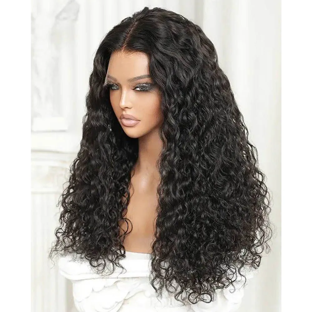 

Natural Black Long 180Density Soft 26Inch Kinky Curly Lace Front Wig For Women With BabyHair Preplucked synthetic Glueless Daily