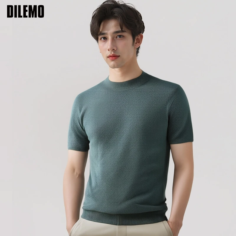 

Top Grade New Summer Brand Round Neck Tops Men Hipster knit Tee Shirt Short Sleeve Sweater Casual Fashion Mens Clothes 2025
