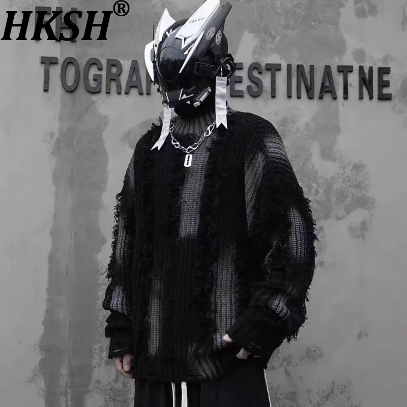 HKSH 2025 디스트레스드 태슬 두꺼운 니트 트렌디 스웨터 여성 가을 겨울 신상 남성 아메리칸 하이 스트리트 레이지 루즈 캐주얼 HK15884