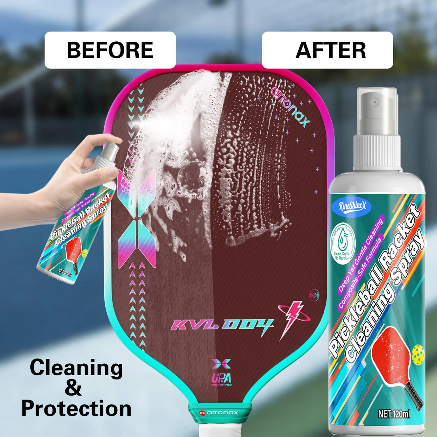 

Pickleball Paddle and table tennis Cleaner & Protector–Spray for Easy Stain Removal,120ml Bottle for Paddle Care and Performance