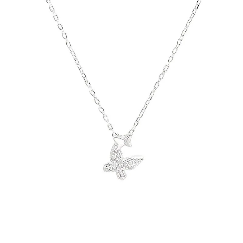 Super flash butterfly necklace women's light luxury niche high-end zircon pendant collarbone chain for girlfriend's birthday gif
