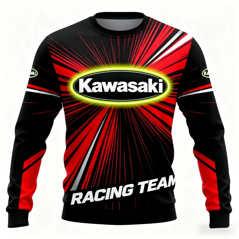 

MOTO-2025 New Kawasaki Motorcycle Off-road Race Long Sleeved T-shirt Breathable Quick Drying Men's Cycling Team