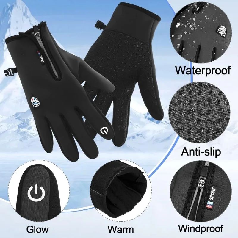 Winter-Skihandschuhe, Unisex, Touchscreens, rutschfest, Outdoor-Fahrradhandschuhe, wasserdicht, kältebeständig, Klettern, Wandern, Zubehör