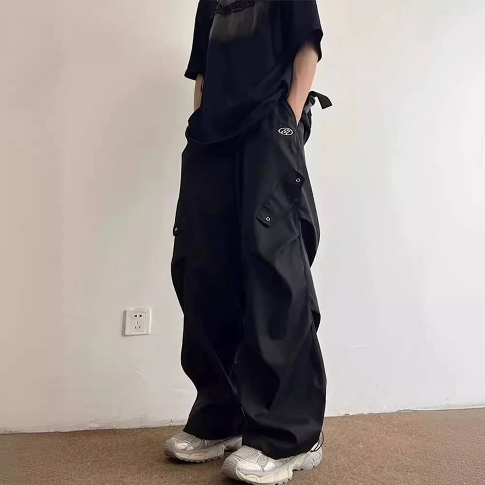 

Мужская уличная рабочая одежда, мешковатые брюки-карго Harajuku Koraen, широкие брюки с завязками, прямые драпированные брюки, повседневные брюки