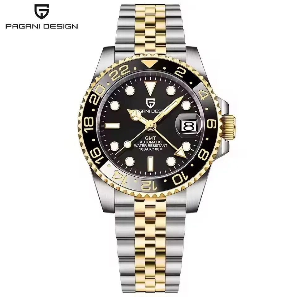 Nieuw PD-1662 PAGANI DESIGN GMT Automatisch Polshorloge RVS 100M Waterdicht Herenhorloge Topmerk 40mm Mechanisch Herenhorloge