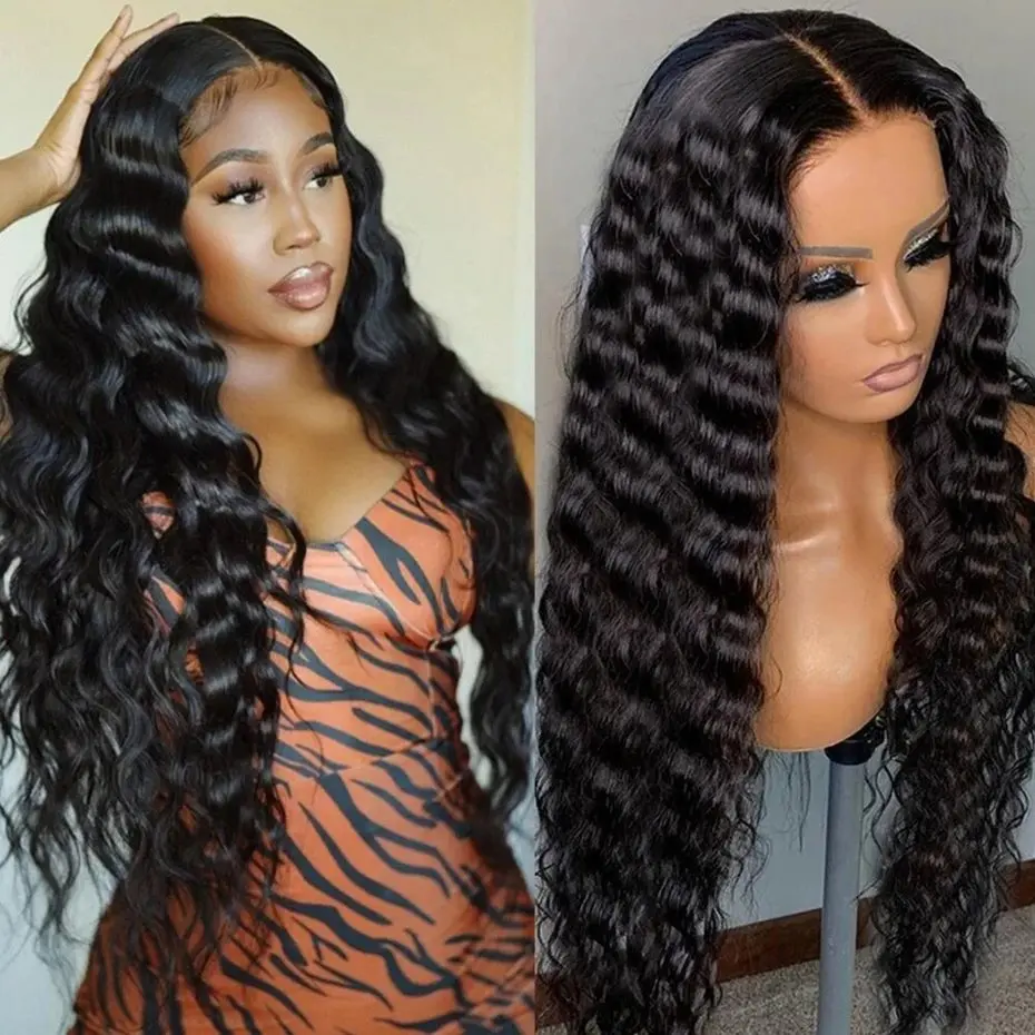 Natural Black 13x4 HD Lace Front Wig Deep Wave 24 Inch 13X6 Human Hair Curls High Quality Glueless Wigs for Women 180 Density