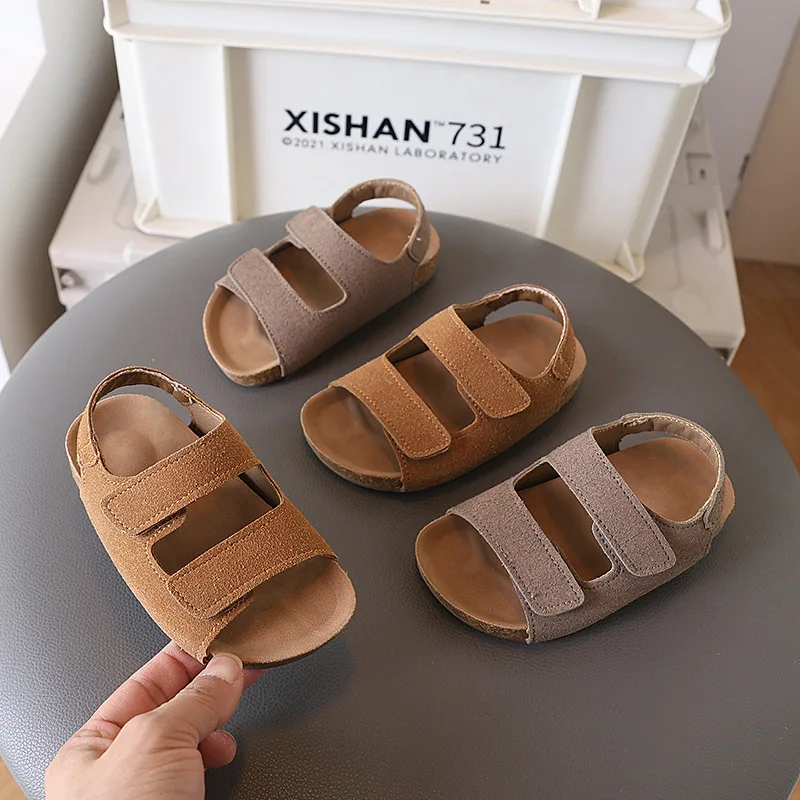 2026 Brand Children's Suede Sandals with Arch Support Summer Boys Slip-On Beach Shoes Casual Baby Girl Water Shoes Child