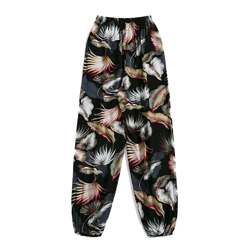 Damen Sommer lockere und vielseitige trend ige Freizeit hose, Schlafhose mit weitem Bein, Laternen hose, Bananen blatt hose