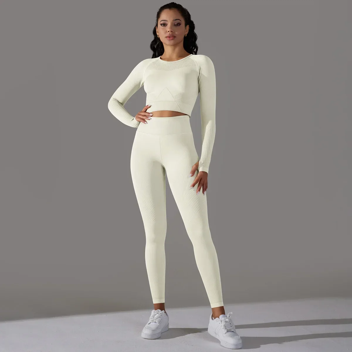 Yoga Set Solid Tracksuit Long Sleeve Top Leggings Pants Set Workout Clothes Women's Sports Set Gym Wear Fitness Suit 2pcs Outfit