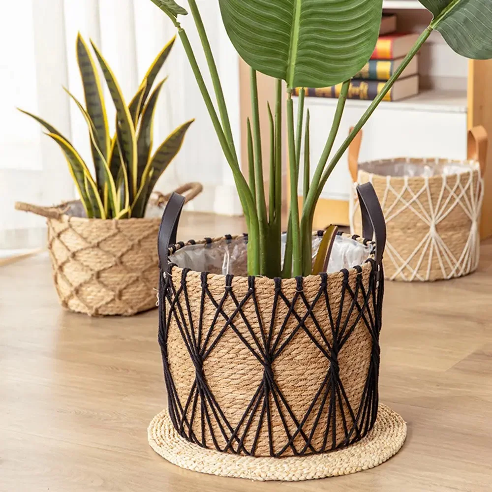 

Durable Rattan Storage Basket Flower Pot Home Decor Durable Net Pocket Pot Outdoor Lawn Decoration