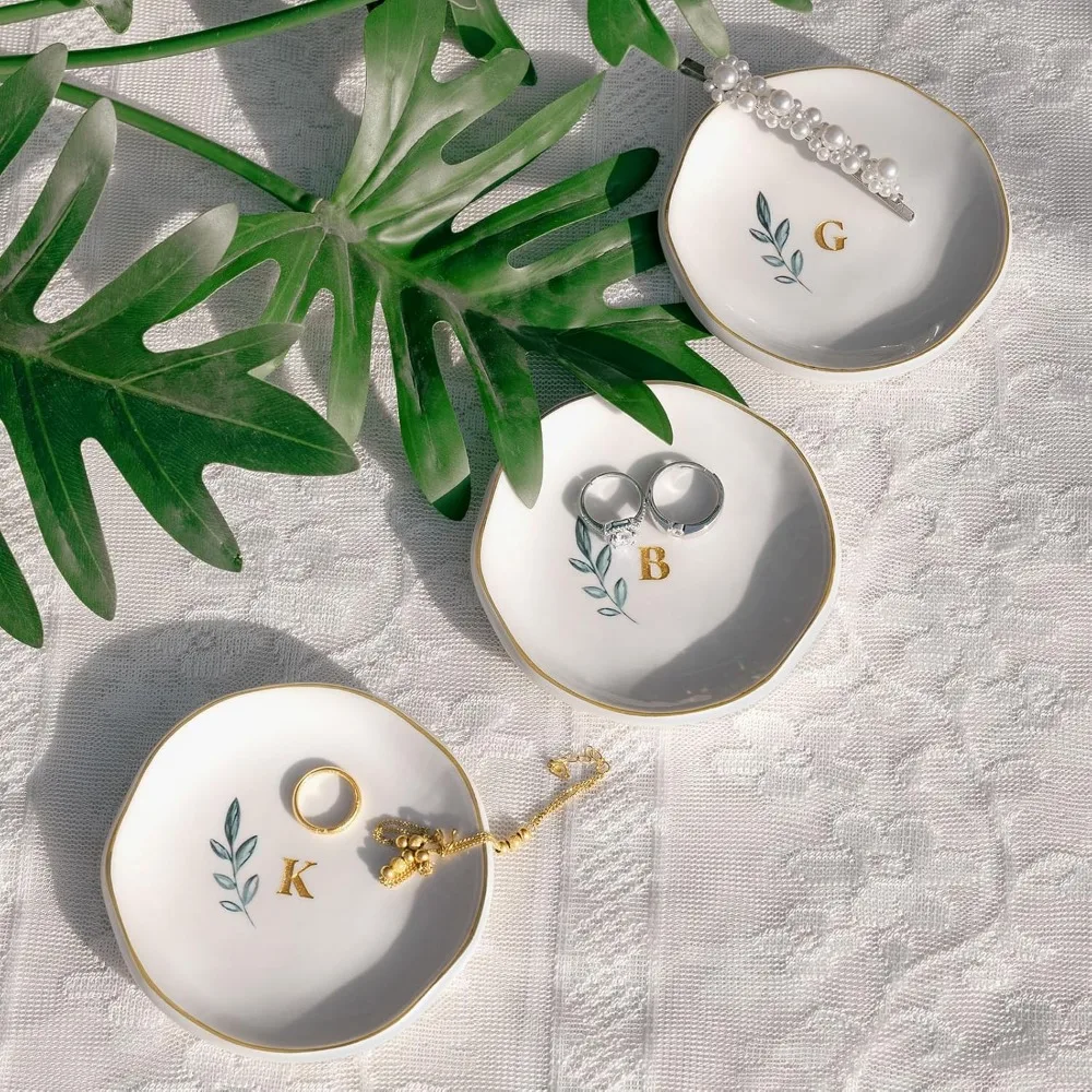 طبق خاتم سيراميك شخصي، صينية مجوهرات أولية للخواتم والأقراط والقلائد والأساور، هدية للمعاقدات وأعياد الميلاد #4