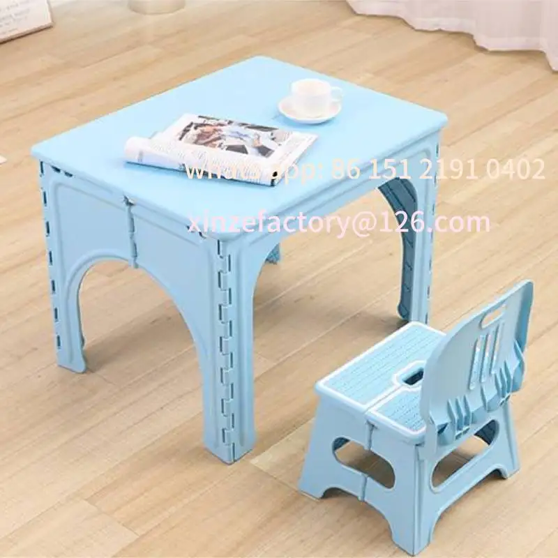 

Customizable Baby folding dining table and chair set children household plastic writing desk outdoor portabl