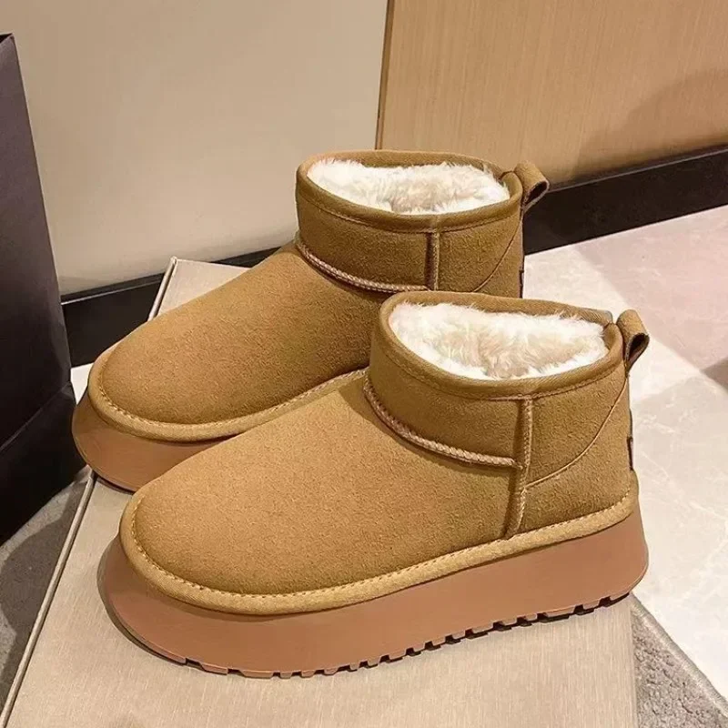 New Winter Warm Boots Fur Ladies Snow Boots Sheepskin Wool Low-cut Warm Fur Shoes Man and Women Winter Short Boots 36-41