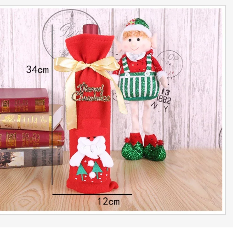 Cartoon Dining Table Santa Claus Red Wine Bottle Cover New Christmas Flannel Wine Cover Wine Bottle Bags 2024 Christmas Supplies