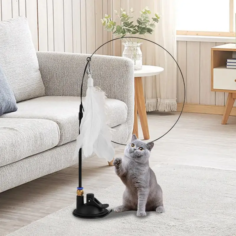 Cat Toys Feather Toy Auto Interactive Cat Toys With Bell Realistic Colorful Feathers On Wand Self-Holding Suction Base For