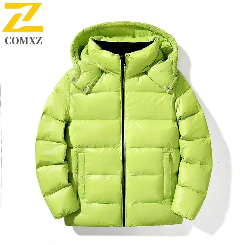 COMXZ Men sofeshell Down Jacket Hooded 90 Percent White Duck Down Warm Parka Outdoor Climbing Windproof Winter Windbreaker 2025