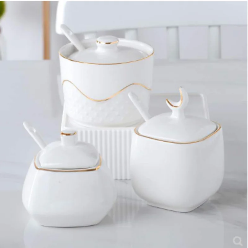 Hotel Tissue Holder White Phnom Penh Seasoning Pot Ceramics Spice Jar Seasoning Box Set Combination Oil Vinegar Pot Sugar Bowl