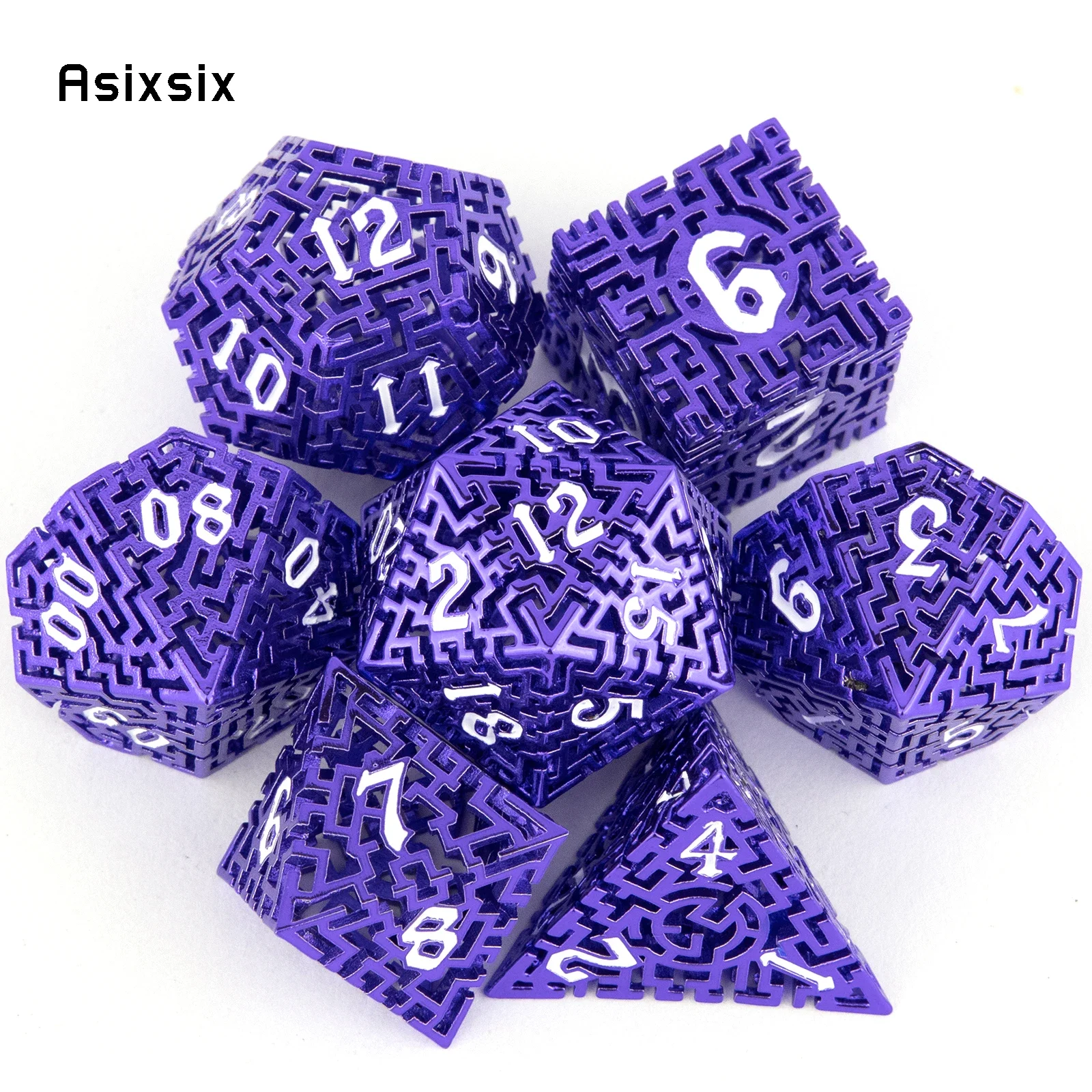 

Набор из 7 металлических многогранных кубиков (лабиринт), фиолетово-белый, для ролевых игр, карточных игр, подарок