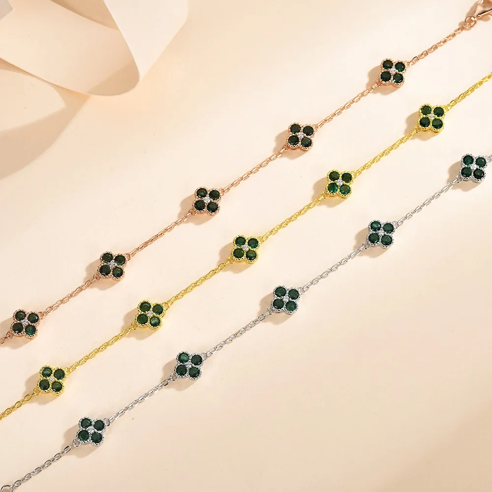 

S925 Colorful Flower Zircon Bracelet Multi-Color Crystal Bracelet Floral Inifinity Chain Statement Jewelry For Women Party Gifts