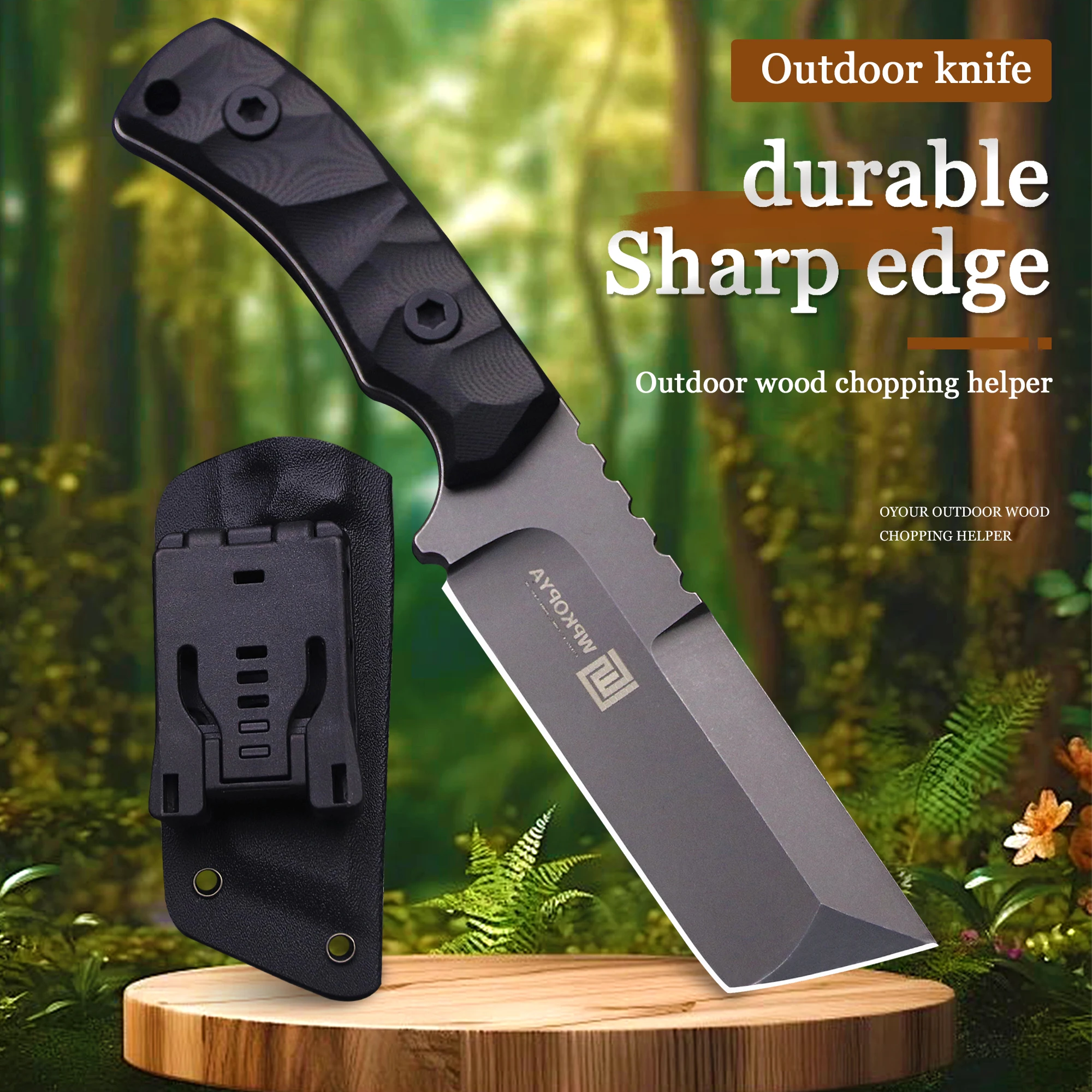 WPKOPYA USA 440c All-Tang Outdoor Multi-purpose EDC Tool Knife +K sheath, jungle survival knife, hunting tactics straight knife