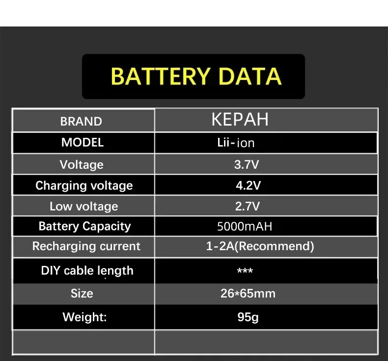 KEPAH 26650 5000mAh Li-ion 3.7v Rechargeable Battery 20A Discharge 3.6V Power batteries +3.7v 26650 DIY Nickel Sheets