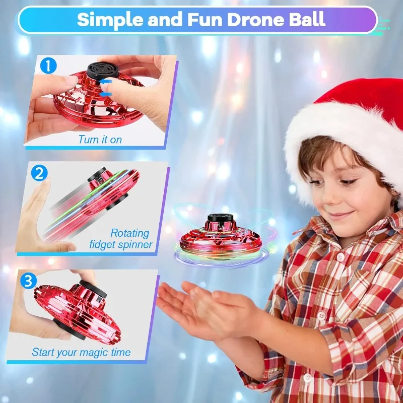 طائرة بدون طيار صغيرة تعمل يدويًا للأطفال - لعبة LED UFO Flying Orb Ball قابلة لإعادة الشحن، لعبة فيدجيت سبينر صغيرة للأماكن الداخلية والخارجية
