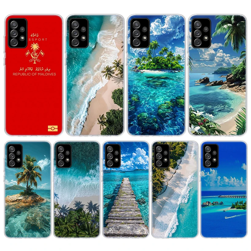 Maldives Flag Passport Beach Phone Case For Samsung Galaxy A55 A54 A52 A53 A16 A15 A14 A12 A13 A25 A24 A22 A23 A35 A34 A32 A33 A