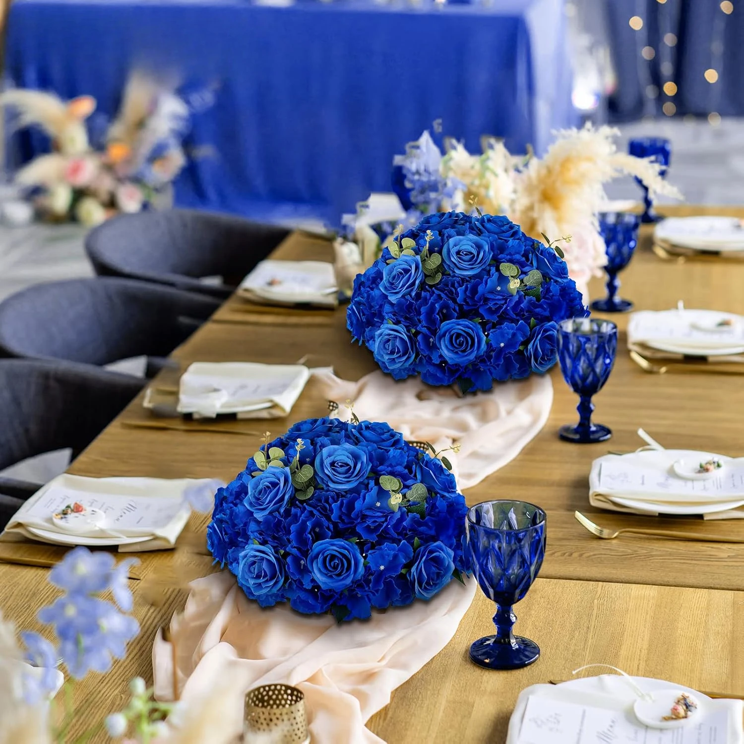 Artificial Flower Centrepieces for Tables - 10 Pcs Large Fake Flowers Roses Balls 15.7 inch Diam- Royal Blue