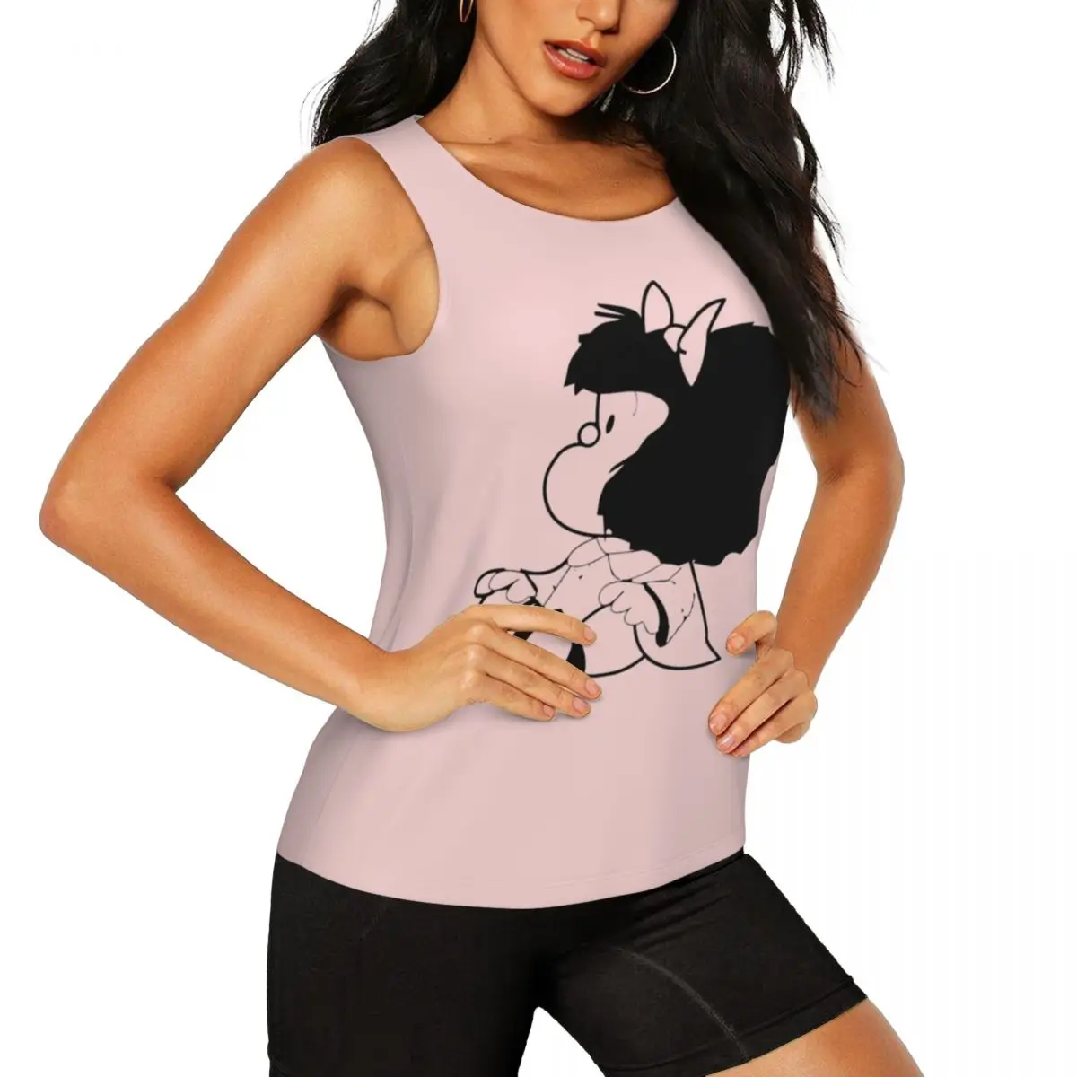 Custom Women's Mafalda Workout Yoga Shirts Sleeveless Argentine Cartoon Quino Comics Athletic Running Tank Tops