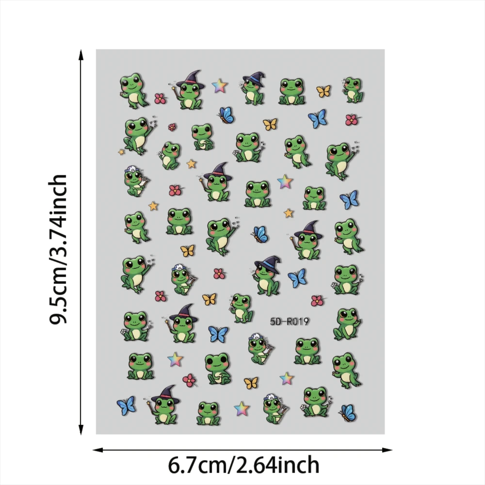 2pcs Cartoon Green Frog Flower Nail Art Stickers Cute Round-eyed Frog Lotus Leaf Nail Decals Blushing Frog Summer Child Stickers view 4