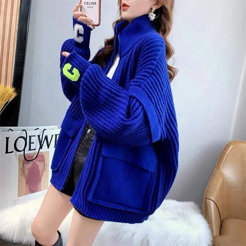 Vintage Sweater Cardigan Women Coat Spring Autumn 2024 New Loose Casual Pocket Outerwear Lazy Wind Knitted Sweater Tops Female