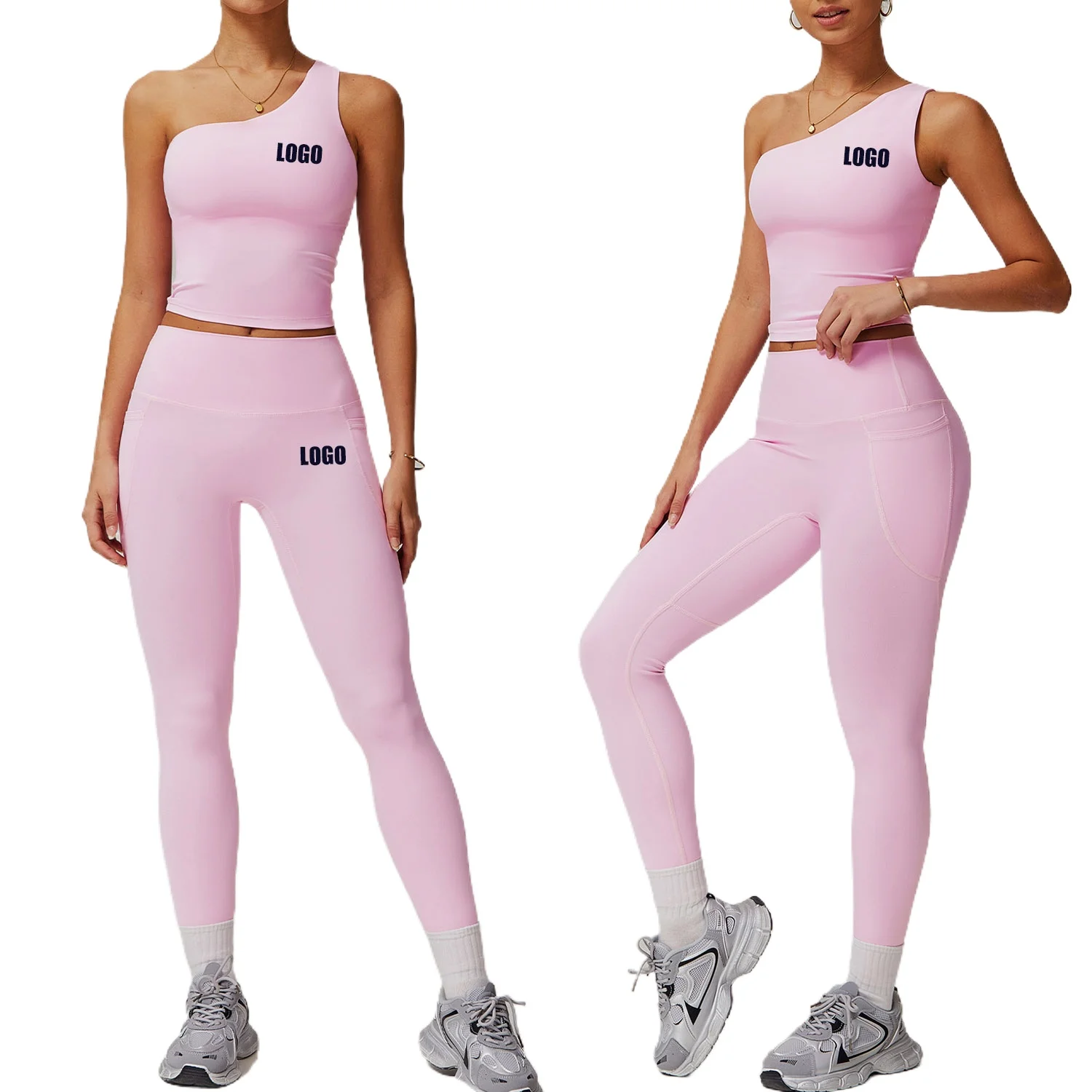 Customized LOGO Women's Cloud Sense Quick Drying Yoga Casual Running Fitness Sports Vest Trousers Pocket Two-piece Set