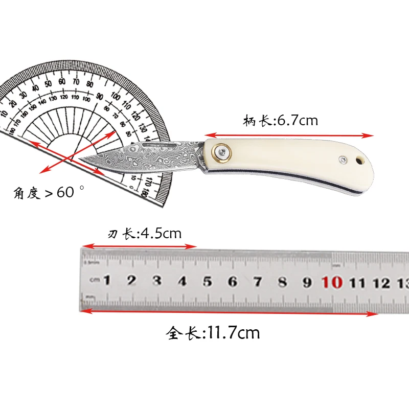 

Mini Keychain VG10 Damascus Steel Plate Bull Bone Handle Portable Camping Fruit Survival Collection EDC Knife