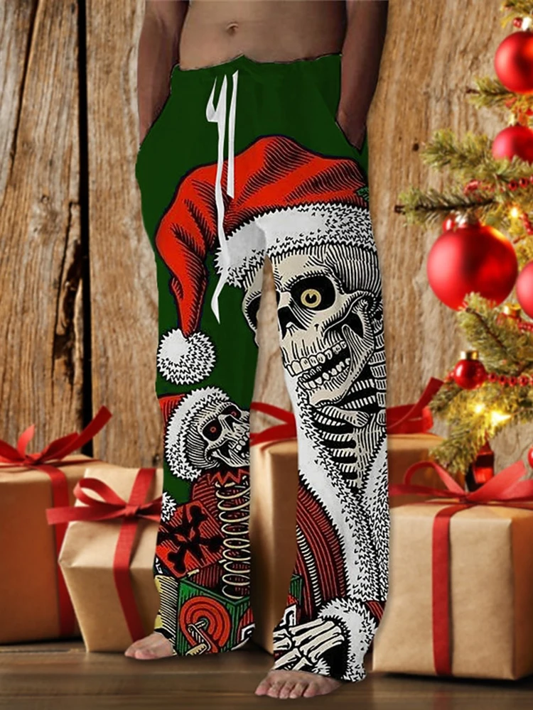 กางเกงลำลองผู้ชายลายหัวกะโหลกตลกๆ สำหรับฤดูใบไม้ร่วงคริสต์มาส ปี 2025 กางเกงลำลองใส่ได้ทุกวันและอเนกประสงค์ มีเชือกผูกเอว ไซส์ S-5XL