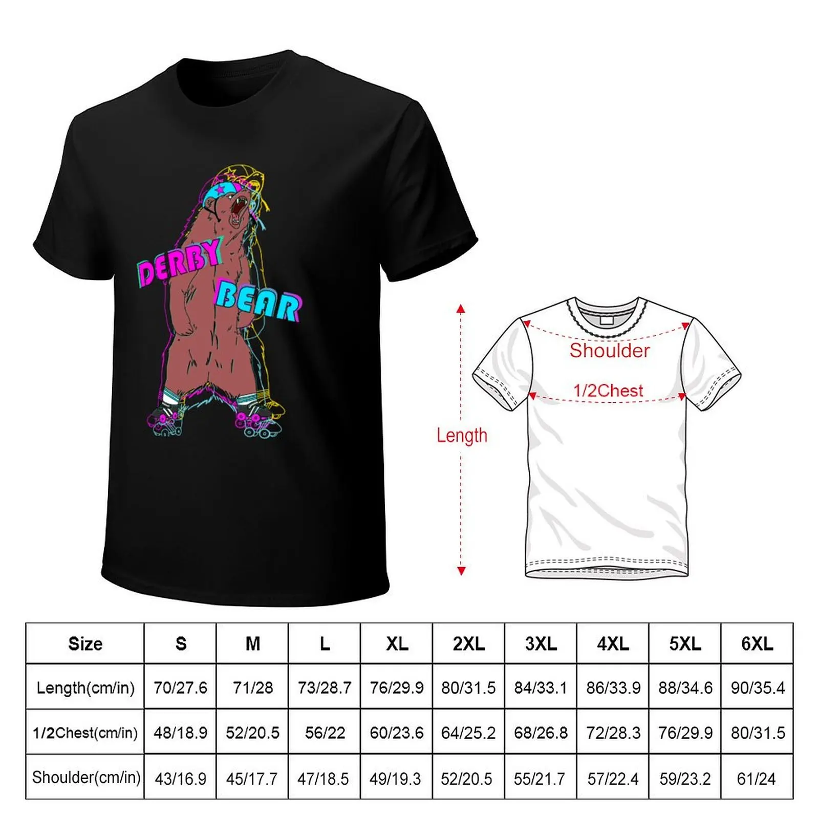 Roller Derby Bear T-Shirt Vintage Print Crew Neck Tee