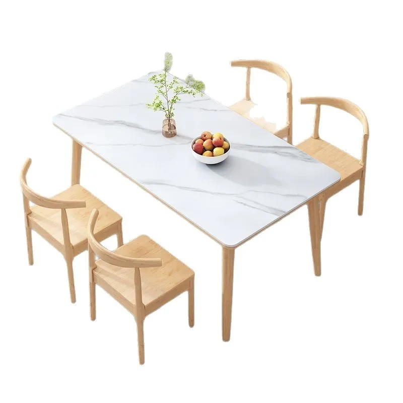 

Slate dining table household small apartment Nordic rubber wood pure solid wood dining room table and chair combination