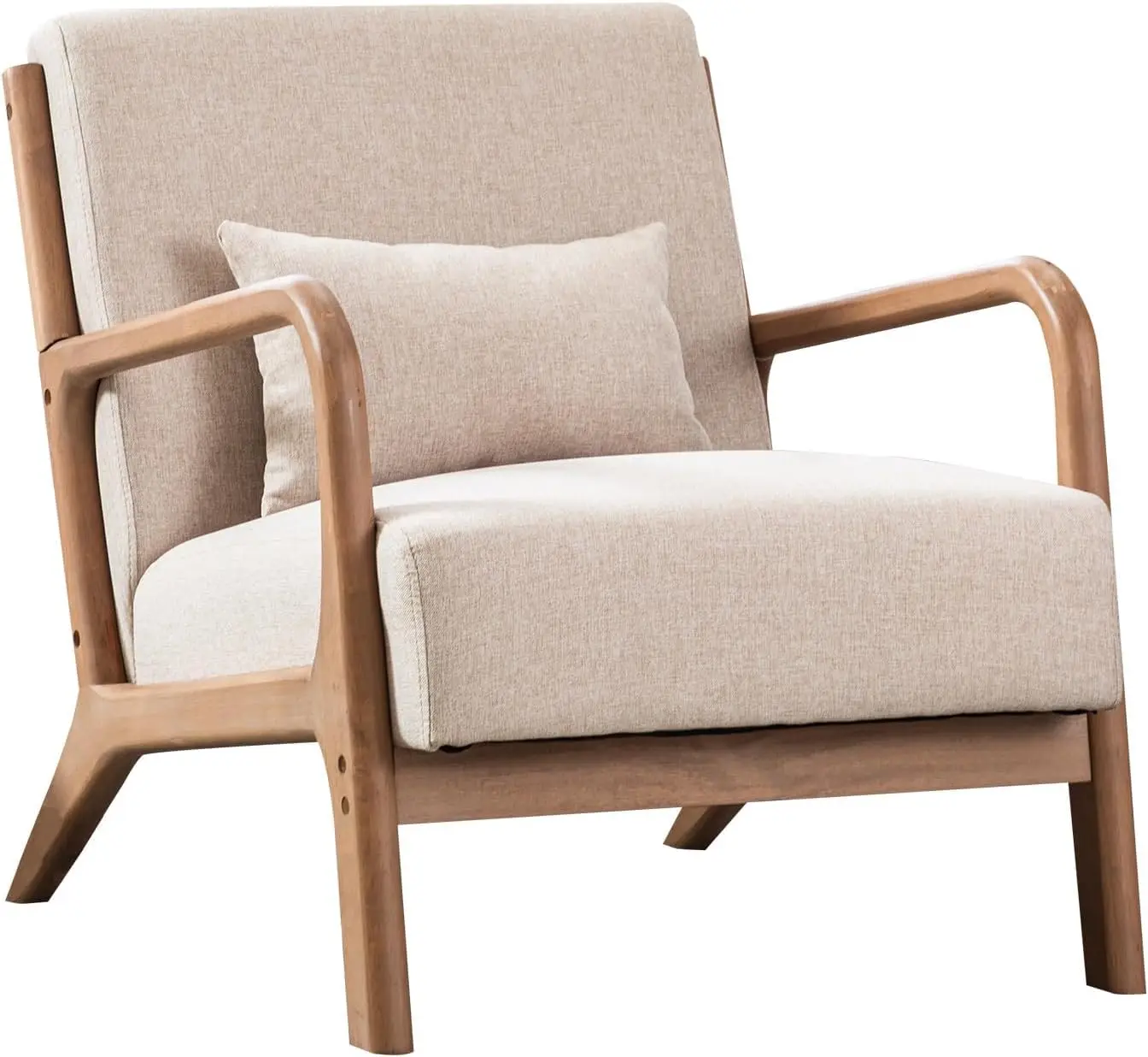 Modern Accent Chairs Set of 2, Single Fabric Lounge Reading Armchair with Solid Wood Frame, Easy Assembly Arm