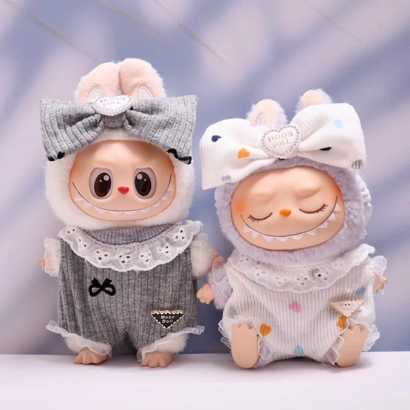 

Clothes For 1st - 3rd Gen 15/17cm Labubu Dolls Charming Knit Outfits With Big Bows And Lace