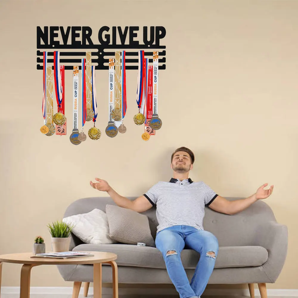 Iron Sports Medal Hanger and Ribbon Display Holder Rack Easy Hanging Bars Medal Display Rack Frame Fit for Over 40 Medals