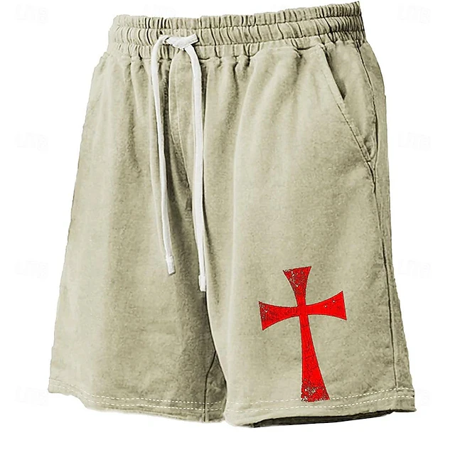 

Мужские шорты с графическим принтом «Крест тамплиеров», винтажные повседневные спортивные шорты, свободные летние шорты с эластичным поясом на шнурке для спорта и на каждый день