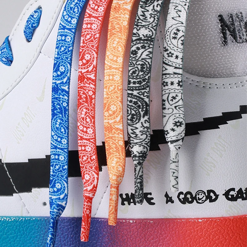 Gradient Colorful Shoe Laces Cashew Flower Pattern Flat Shoelaces  For Sneakers Canvas Shoes Young Men And Women Shoelace