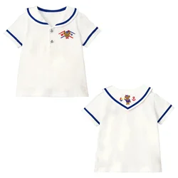 Japanese Boys and Girls Cartoon Bear Embroidery  Blouses Short Sleeved Shirts Polo Shirt Underneath Korean Children's Clothing