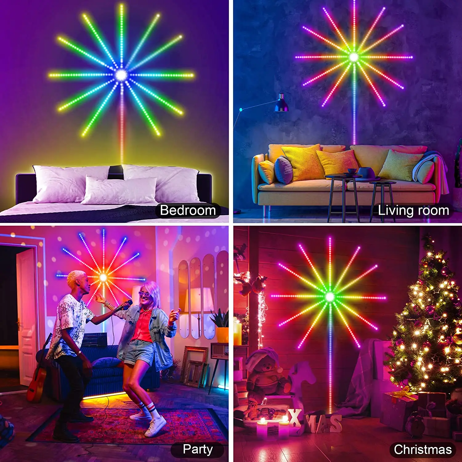 SCKDAY Smart Firework LED Strip Festoon Lights RGBIC Music Sync Indoor Self-Adhesive Fairy Lights for Christmas Party Room Decor