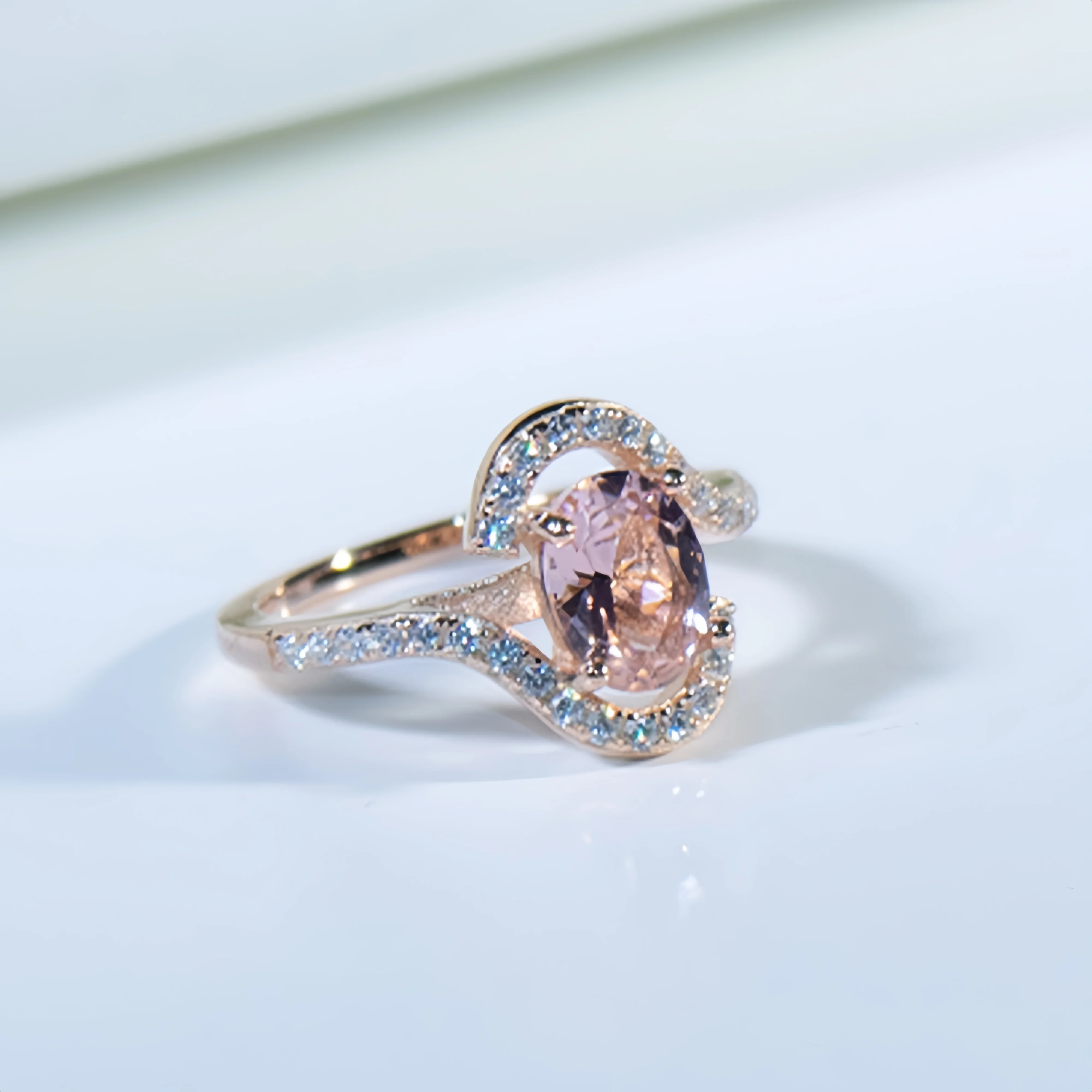 

S925 Sterling Silver Ring Rose Gold Gemstone Nano Ladies Morgan Stone Rings