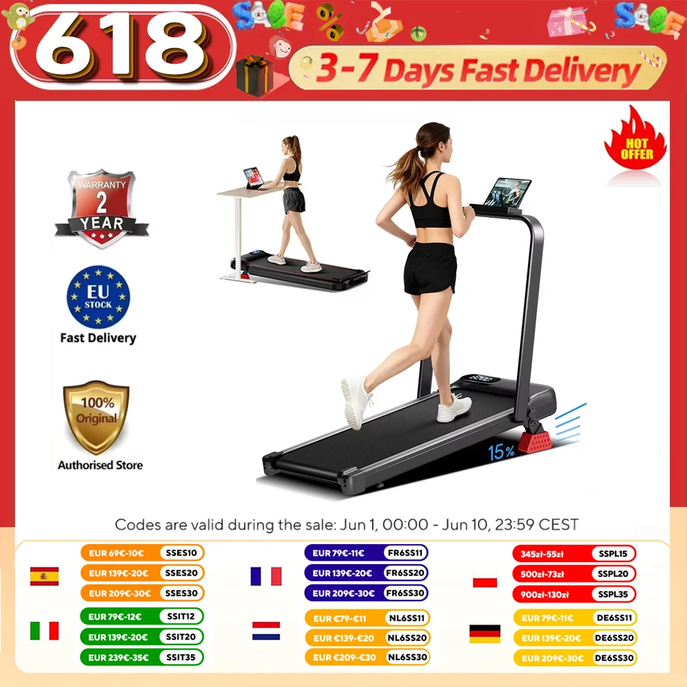 Tapis roulant Robore U18F, inclinaison de 15 %, vitesse maximale de 10,5 km/h, moteur de 2,5 CV, 3 niveaux d'inclinaison, capacité de 136 kg, écran LED, faible niveau sonore