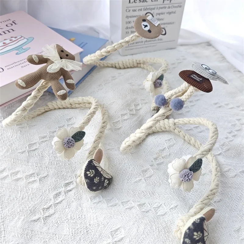 2 قطعة الدب الكرتون لطيف وزهرة رباط للستائر ، محبوك ربطات الستائر الناعمة ، حبال الستار ديكور المنزل على شكل قلب بناتي