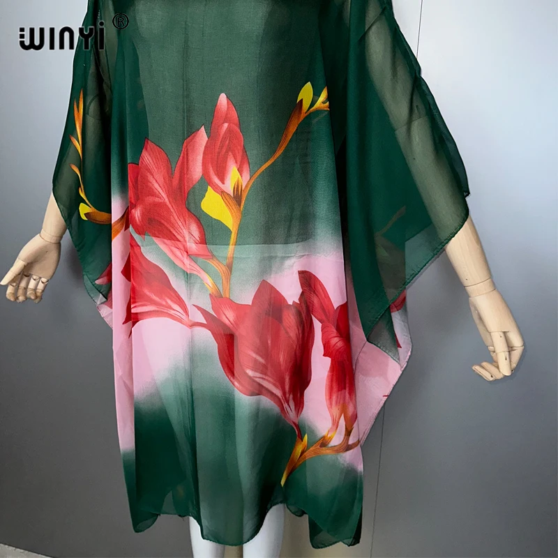 WINYI 自由奔放に生きるプリント女性の夏のファッションパーティードレスビーチウェアアフリカ女性カフタン休日視点女性ビーチカバーアップローブ