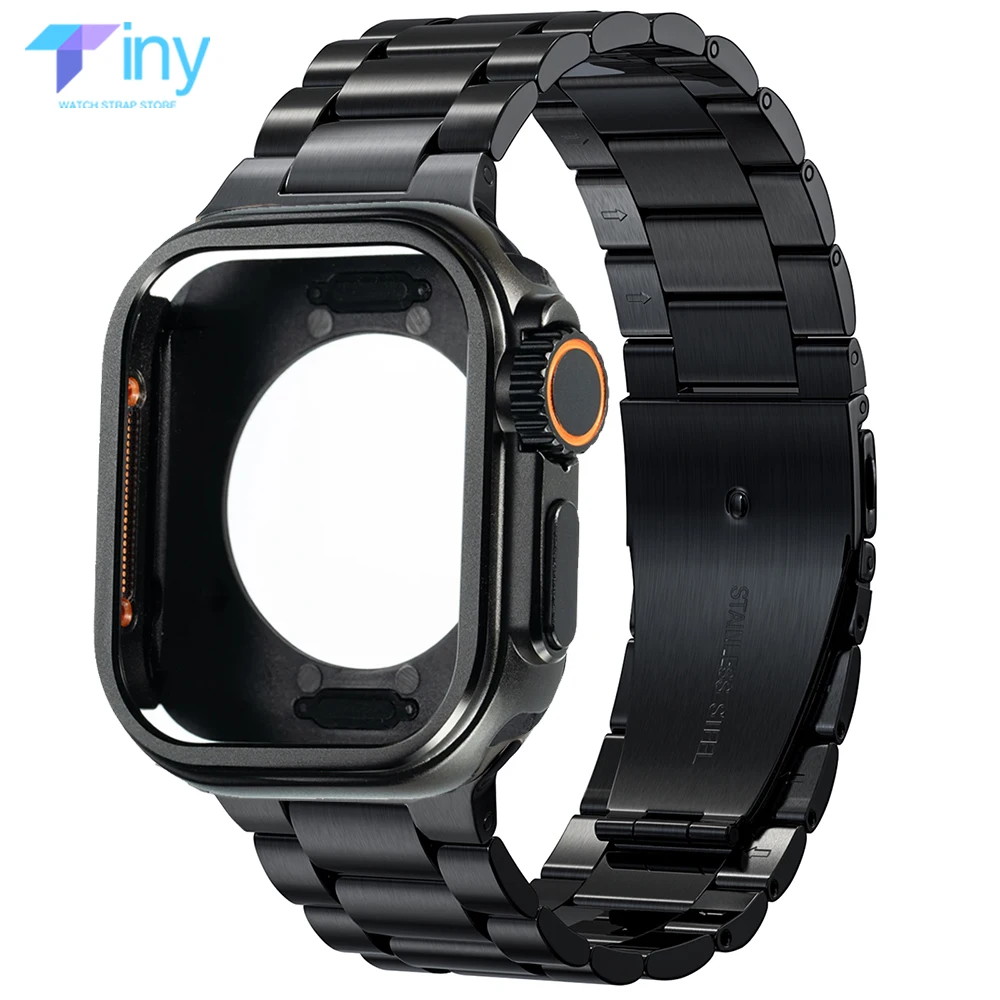 

Металлический корпус + ремешок для Apple Watch Band 46 мм 42 мм Браслет из нержавеющей стали Защитный чехол Iwatch Series 10 Upgrade Ultra 2 Cover